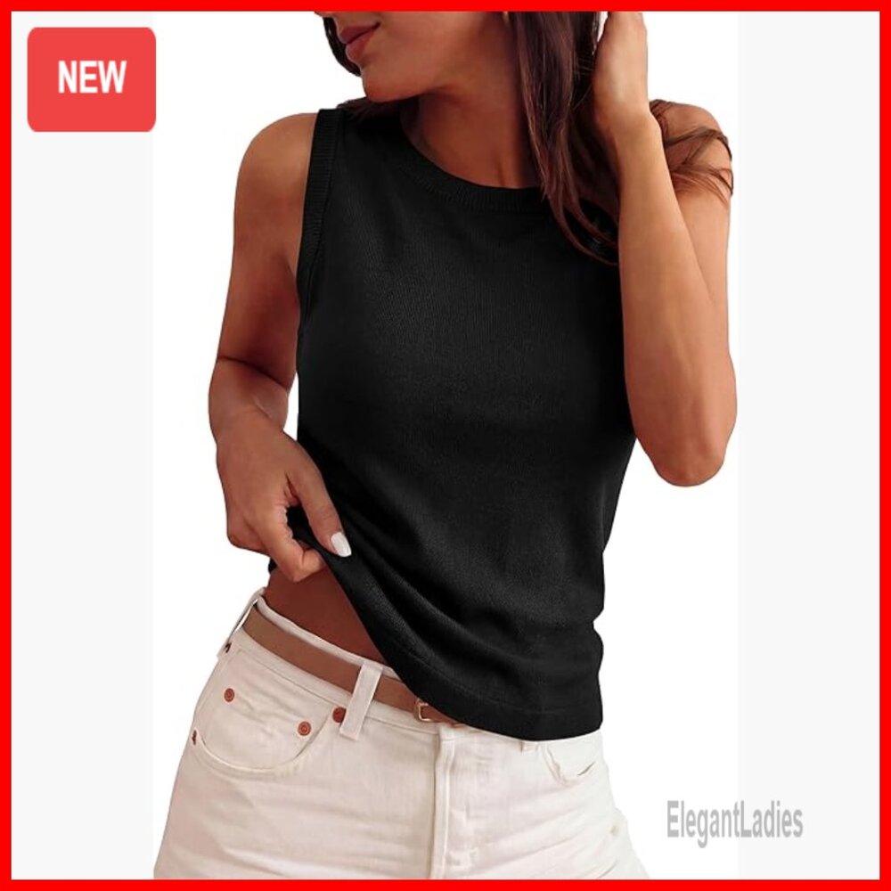 Sleeveless Ribbed Sweater Tank Top Business Casual Work Blouse Loose Fit